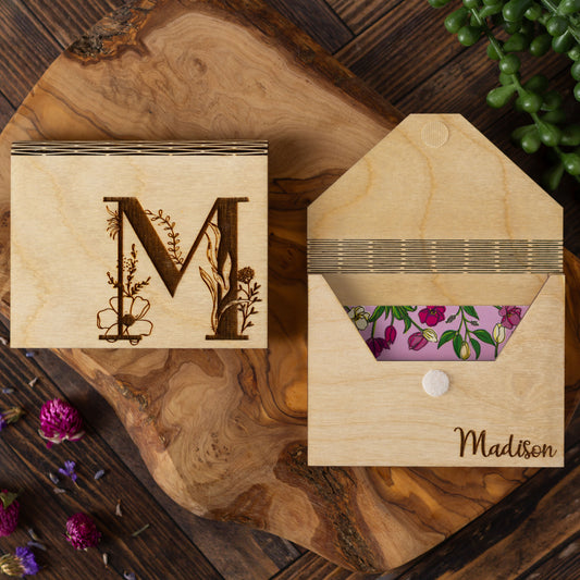 Botanical initial gift card holder