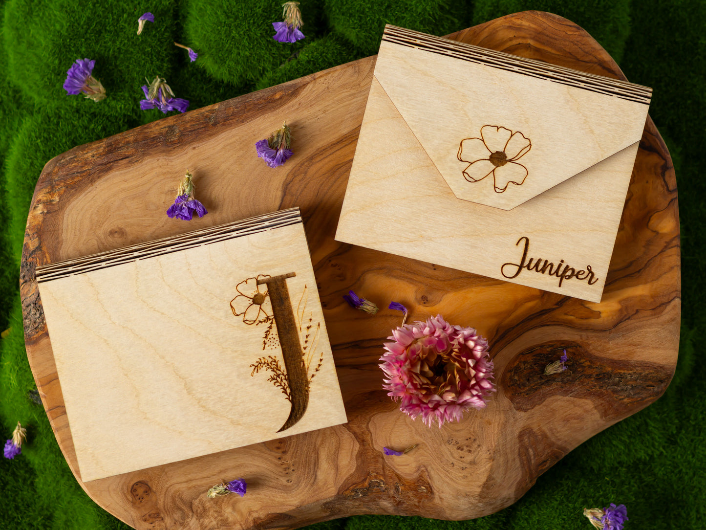 Botanical initial gift card holder