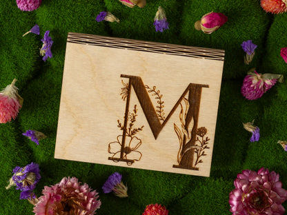 Botanical initial gift card holder