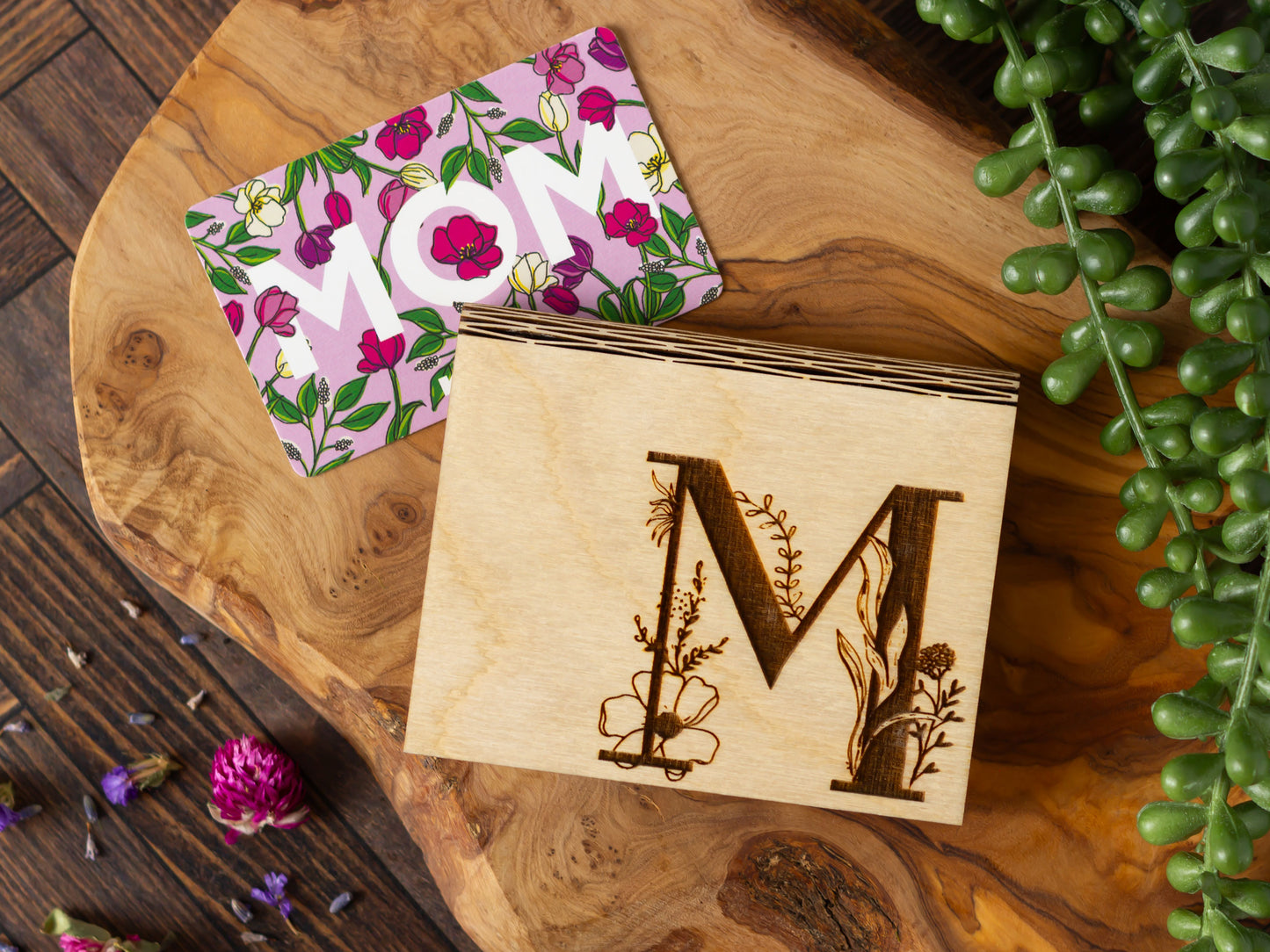 Botanical initial gift card holder